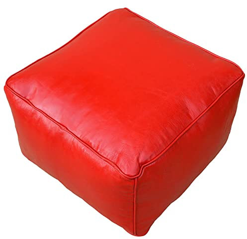 Orientalischer Marokkanischer Pouf Sitzpouf Sitzhocker Sitzpuff Puff Fußbank Fußhocker Bodenkissen Sitzkissen Kissen Hocker Ottoman Rot 50x50x35cm Echtes Leder