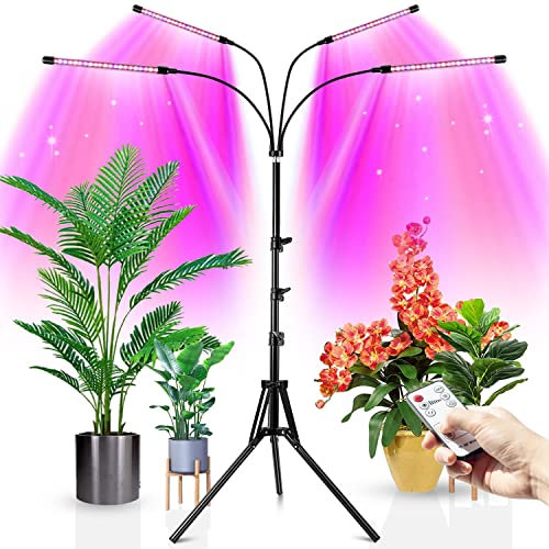 Wolezek LED Grow Lights for Indoor Plants, Full Spectrum Plant Light with Adjustable 15-61 inches Tripod Stand, 4-Head 80 LED Floor Grow Lamp Plant Lights Indoor with 6/12/16H Timer
