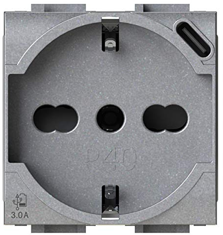 P40 USB3.0 Schuko-Steckdose Typ P40 mit integriertem 3 Ampere USB-Netzteil mit Typ-C kompatibel Bticino LivingLight Tech
