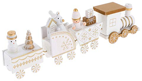 Toddmomy Wooden Train Toy Wooden Christmas Train Set Toy Under Christmas Tree Decorations Xmas Cake Toppers Snowman Reindeer Santa Claus s Ornament White Figurine