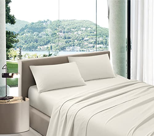 Bee Bettwäsche Maxi Coccole Baumwolle – Bettwäsche-Set für Doppelbett Made in Italy – Spannbettlaken 180 x 200 cm Höhe 30 cm (Creme, King Size 180 x 200 cm)