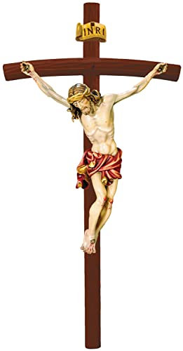 JS Garten Deko Heiligenfigur Kruzifix Jesus am Kreuz Raffaello H 12/27 cm Statue Ahorn- und Lindenholz Holzfigur handgeschnitzt Dolfi