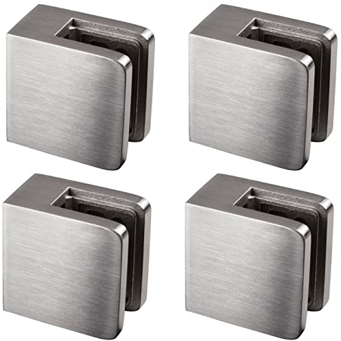 4x Edelstahl Glashalter eckig für 6 mm Glas - Glasklemme flach für gerade Flächen - Geländer Sicherung
