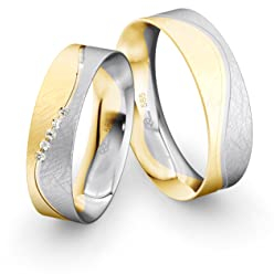 JC Trauringe Gold 585 Gold Paarpreis Mattiert I Partnerringe Bicolor mit Gravur in edler Schatulle I 2 Hochzeitsringe Herrenring ohne & Damenring mit Zirkoniasteine I ICT74