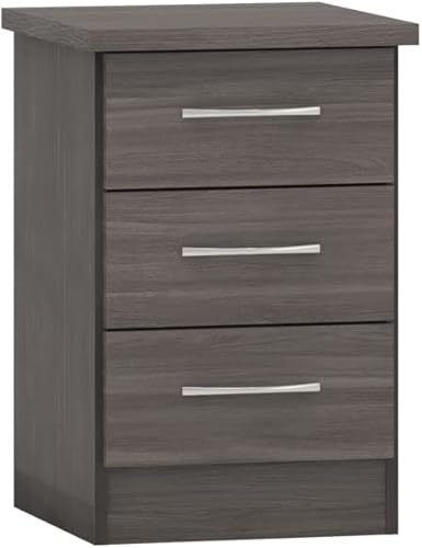 Kelsey Stores Nevada 3 Drawer Bedside Cabinet Chest Side Table Storage Unit (Black Wood Grain)