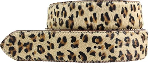 BELTINGER Wechselgürtel mit Fell ohne Schnalle 4 cm | Kuh-Ledergürtel für Damen Herren 40mm | Fell-Druckknopfgürtel 4cm | Mini-Leo 95cm