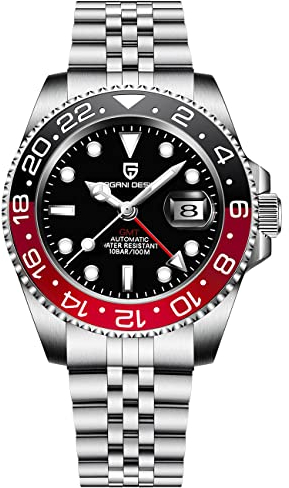 Pagani Design 1662 Herren Automatik GMT Mechanisch Edelstahl 40MM Uhr Saphirglas Wasserdicht Leuchtend Mode Business Herrenuhr(Fünf Baht Schwarz Rot)…