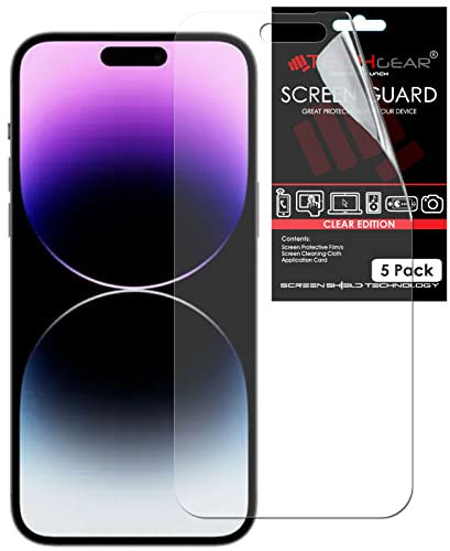 TECHGEAR [5 Pack Screen Protectors for iPhone 14 Pro - CLEAR LCD Screen Protector Guard Covers with Cleaning Cloth & Application Card Compatible with iPhone 14 Pro 6.1