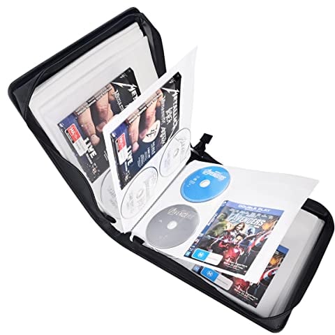 LIOVODE Custodia DVD Capacità 200 DVD e 100 libretti, Archiviazione CD con inserti di opuscoli Titolare dell'organizzatore multimediale Portafoglio CD nero per casa e auto