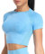Yaavii Sport Oberteile Damen Kurzarm Gym T-Shirts Bauchfrei Crop Top Fitness Blau S