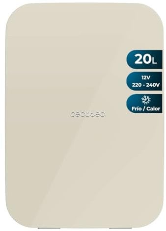 Cecotec Mini Réfrigérateur Bolero MiniCooling 20L Bahamas Beige. Design compact 20L, polyvalent 12V-220V, refroidit jusqu'à 7ºC et chauffe jusqu'à 65ºC, parfait pour voyages et maison.