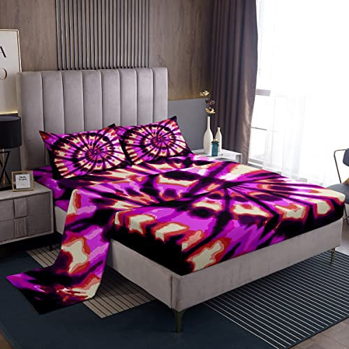 Juego de sábanas Tie Dye para niños,niños,niñas,Bohemio,Hippie,Juego de Ropa de Cama con Tinte de Corbata,para Mujer,Rojo,Morado,Trippy,Remolino,Juego de sábanas,sábanas Bohemias,gitanas,Tam