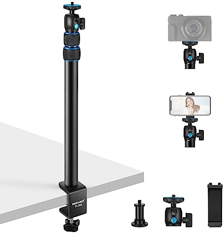 NEEWER Kamera Tischhalterung mit Kugelkopf, 43.2 cm-101.6 cm Verstellbares Tischlichtstativ mit 1/10.2 cm Schraube und C-Klemme für DSLR-Kamera, Ringlicht, Live-Stream, Vlog, Maxilast 3kg, TL283 (Blau