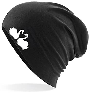 Huuraa Beanie Schwan Pärchen Unisex Wintermütze Black mit Motiv für alle verliebten Paare Geschenk Idee für Freunde und Familie