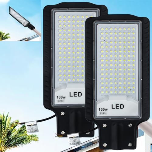 Eleganted 2pcs 100W LED Réverbères Lampe Exterieur 6500K Lampadaire Exterieur Projecteur LED Jardin Lampe IP66 Lumiere Spot d'extérieur étanche Pour Rue Garage Éclairage public