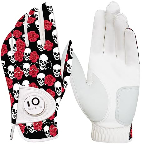 FINGER TEN Golfhandschuhe Herren Links Rechts Hand Leder mit Ballmarker Sommer, Golf Handschuhe Männer Weathersof Premium Qualität Weicher Komfort