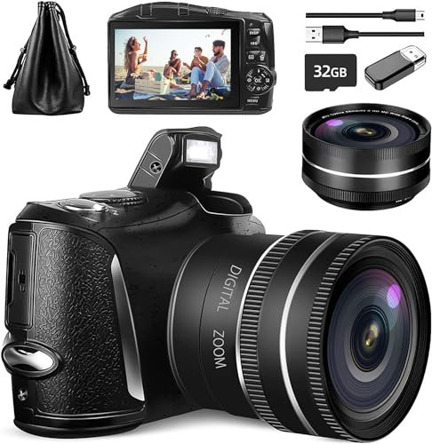 NBD-LK Digital Camera,4K 48MP Autofocus Vlogging Camera with 32G Memory Card 16X Digital Zoom,3 Inch Compact Digital Camera for Teenagers Beginners Adults (Black)