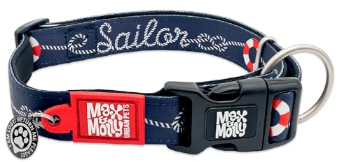 Max & Molly Weich Gepolstertes Neopren-Hundehalsband mit Smart ID Gotcha! QR Haustier-Sicherheitsmarke, langlebig, wasserdicht, geruchlos, maschinenwaschbar, Halsband für Hunde, Matrosenmuster, L