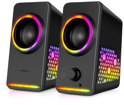 MARBOO Altoparlanti PC,Gaming PC Illuminata RGB, Altoparlanti PC, Alimentazione USB, Jack 3.5 mm,10W Casse PC Stereo Speaker, Altoparlanti per Computer, Laptop, TV - Nero