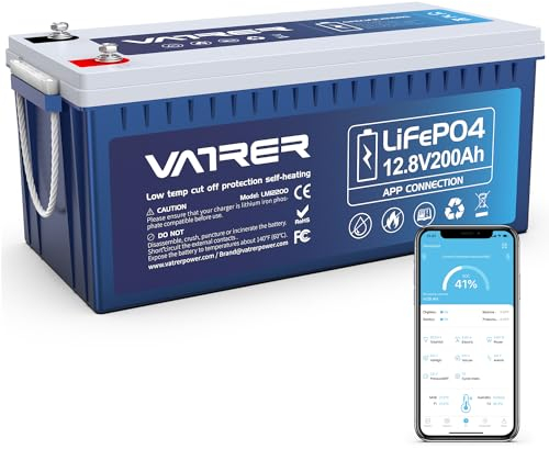 VATRER POWER 12V 200Ah Batteria Litio LiFePO4 Riscaldamento con 200A BMS -20℃ Batteria Ricaricabile a Bassa Temperatura 5000+ Cicli Profondi con Bluetooth Perfetta per RV, Camper, Off-grid, Solare