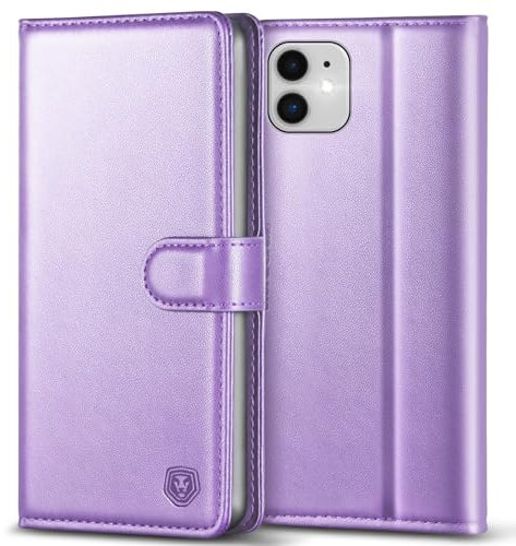 Kuafcase Compatible for iPhone 11 Case with 4 Card Slots Magnetic Closure Kickstand Shockproof Protective Phone Case Compatible for iPhone 11 - Light Purple