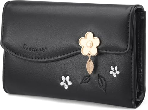 HNOOM Portefeuille Femme Petit Format Porte Monnaie Femme en Cuir PU Porte Feuilles pour Femme avec Zippé Pochette à Monnaie et Porte Carte Petit Porte Feuille Bifold (M-Noir)