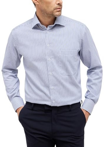 ETERNA Herren Langarm Hemd Popeline Comfort Fit | Streifen Blau-Weiß | Bügelfrei, Knitterfrei, 100% Baumwolle | Classic Kent-Kragen Gr. 47