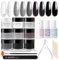 Aokitec 23 Stücke Dipping Powder Nails Set mit Build Powder - Weiß Schwarz Grau Dipping Powder mit Dip Liquid Base Top Gels Nagel Zubehör Hard Powder Nagel Set Anfänger, Nägel Selber Machen