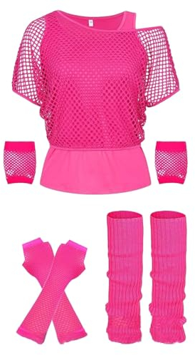 Netzshirt Damen Hervorragende Neonhelle Schulterfreies Mesh Oberteil Tank Top 80Er & 90Er Jahre Fasching Party Sexy Netzoberteil Aerobic Zumba Mottoparty T-Shirt Outfit Faschingskostüme