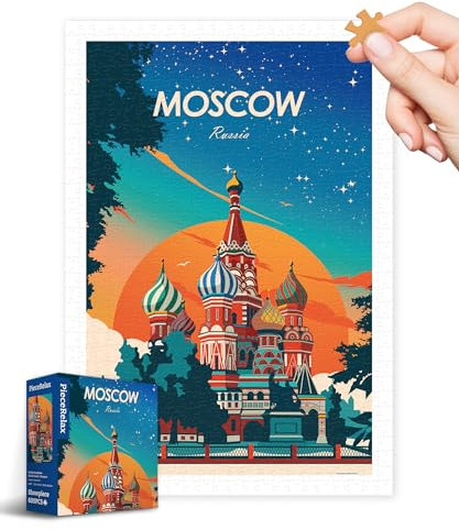 PieceRelax Plastic Jigsaw Puzzles for Adults 600 Pieces - Studio Inception - World Travel - Moscow Most Satisfying Table Games and Gifts No Puzzle Mat Required [H3571]