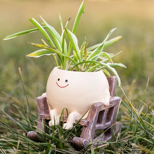 Aoipend Smily Face Chair Pflanzgefäß Topf Smile Face Pflanzgefäß für drinnen und draußen, Pflanzenkopf, Kunstharz, Blumentöpfe für Perlenkette, Pflanze, lebende Geschenkidee, für Muttertag,