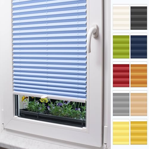 Stuza Plissee nach maß, mit Bohren, 15 Farben, 3 Profilfarben, Breite, 30-129 cm, Höhe 150-230 cm, Schalosien, innen, Faltrollos, Sicht- und Sonnenschutz, Rollo für Fenster
