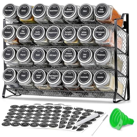 Generisch Gewürzregal Stehend & Wand Gewürz Organizer Küchen Organizer mit 28 Gewürzgläser und 180 Gewürzetiketten Spice Rack Organizer für Küche, Arbeitsfläche, Schrank, Speisekammer, JAR ROCK-4