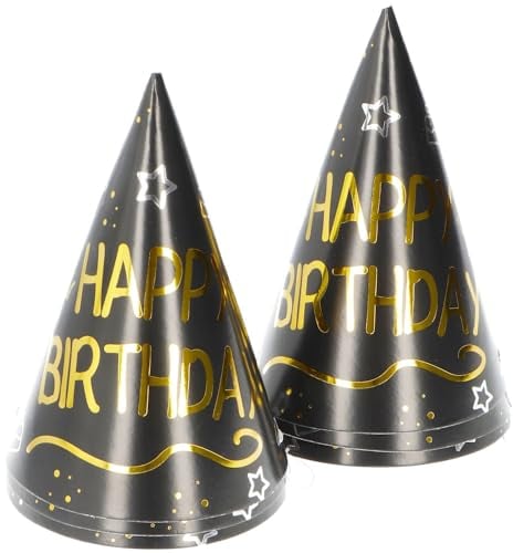 Folat 25054 Decoration Party Anniversaire Noir Or Argent Chapeaus de fête-Happy Birthday-Shining Glam-6 pièces