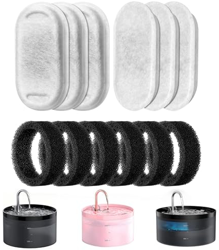 GIOTOHUN 12 Filtres Fontaine a Eau Chat: Filtre Fontaine Eau Chat - Filtre Fontaine à Eau pour Chat - Filtre Fontaine Chat - Filtration Multiple - 6 Filtres à Charbon + 6 Filtres à Mousse