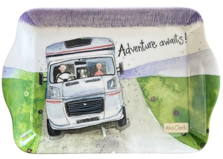 ALEX CLARK Adventure Awaits Motorhome Small Tray - perfect for cake, biscuits, snacks and food/indoor and outdoor garden use/travelling, sightseeing, camper van/gifts