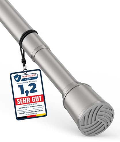 MEISENBERG Teleskopstange zum Klemmen 220-270cm, Grau, Ø32mm - Klemmstange | Werkzeuglose Montage, Rostfrei & Rutschfest - Gardinenstange für Fenster, Tür, Bad, Dusche, Schrank, Balkon, Trennwand