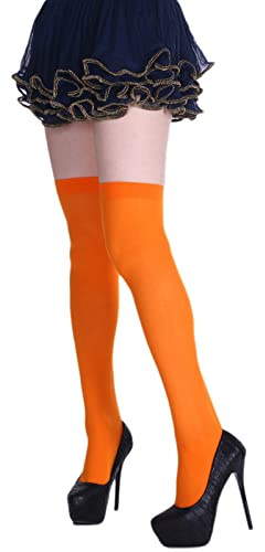 QUEENYARD Calze lunghe Calze in cotone a tubo alto alla coscia per calze lunghe per stivali al ginocchio per le donne tinta unita, Arancione, Taglia unica
