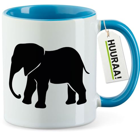 Huuraa Kaffeetasse Elefant Silhouette Geschenk | Motivtasse 330ml Blau Keramik Tasse mit Spruch Kaffeebecher Geschenkidee Becher mit Motiv
