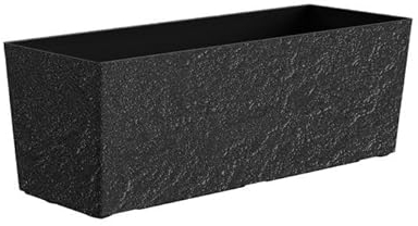 Dehner Pflanzkasten Stone, Blumentopf inkl. Bewässerungssystem/Ablaufloch, frostbeständig, ca. 49.5 x 19 x 19 cm, Polypropylen, anthrazit
