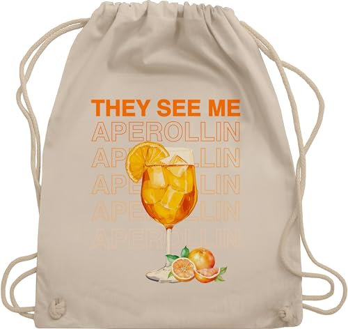 Turnbeutel Rucksack - Party & Alkohol Damen - They see me Aperollin | Aperol Spritz | Holy Aperoli | Geschenk Aperolfan | Mädelsabend | Aperol Malle - Unisize - Naturweiß - saufrucksack sauf