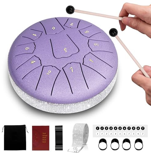 Ovissol Zungentrommel 6 Zoll 11 Töne Steel Tongue Drum D-Dur Handpan Instrument Schlagzeug Anfänger für Meditation Yoga Klangheilung,Lavendel Lila