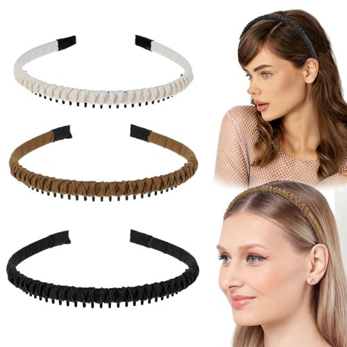 3 Stück Zahnkamm-Haarreifen, Rutschfeste Haarreif mit Zacken Hochelastische Verstellbare Stirnband Harz-Baumwollmischung Zickzack-Hhaarreif für Tägliche Fitness Yoga Abwasch Make-up