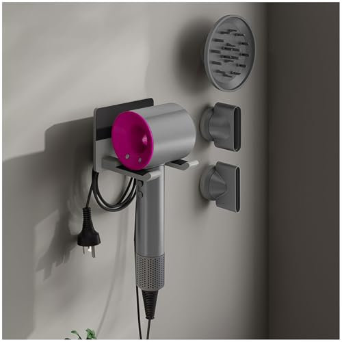 MidingChai föhn Halterung kompatibel mit Dyson, fön Halterung ohne Bohren kompatibel mit Dyson, wandhalterung kompatibel mit Supersonic Aluminiumlegierung, Kabelmanagement (3 Düsen)