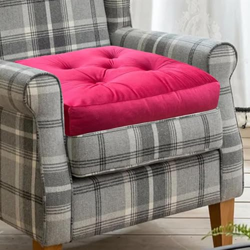 Raspberry Red Armchair Booster Cushion Pad | 50x50x10cm Large Faux Suede Firm Seat Cushions | for Office Chair Dining Sofa & Floor Cushion | Soft Cotton Filling for Pregnancy Elderly & Home Comfort