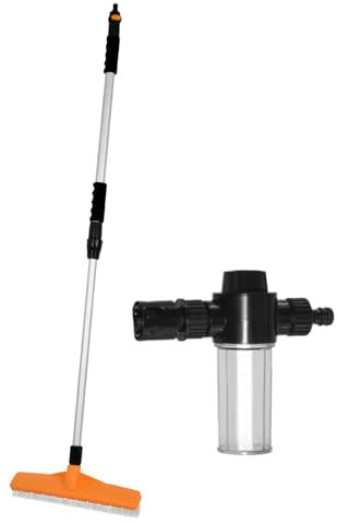 Artificial Grass Rake With Hose Attachment And Cleaning Fluid Dispenser - Wide Sweep Area 45cm - Adjustable Handle 8cm-140cm - Rake For Gardening And Lawn Care - Artificial Grass Cleaner