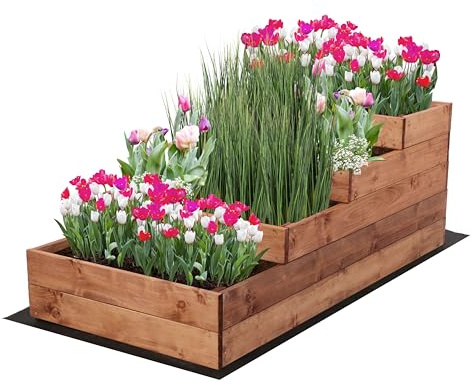 MODO24 Hochbeet Holz, 4-stufiger, Blumenkasten 45x60x120 cm, Braun | Komplettes Anzuchtset inkl. Schrauben, Dekoratives Gemüsebeet, Kräuterbeet & Blumenkasten für Garten und Terrasse