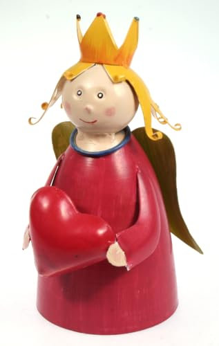 Zaunhocker Engel rot mit Herz 22 cm Figur aus Blech Prinzessin Metall Deko Garten Balkon Dekofigur Königin Pfostenhocker Love Shabby