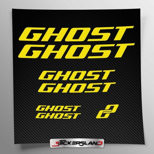Stickersland® Aufkleber-Set kompatibel mit Rahmen Ghost MTB Mountainbike und Helm | Aufkleber-Aufkleber für Fahrrad Schriftzug Logos | Stickersland® (glänzend gelb)
