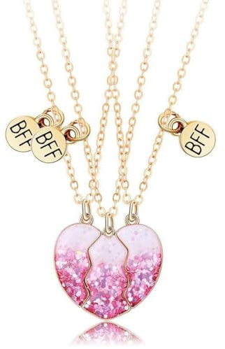 NJCXOLA 3er-Pack Freundschaftsketten aus Edelstahl mit Herzanhänger, Freundschaftsketten mit Magnetschmuck, tolles Geschenk für beste Freundinnen, Frauen und Mädchen